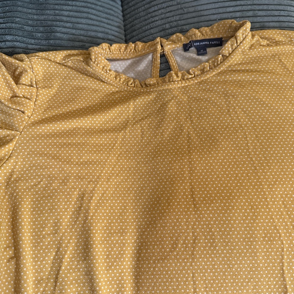 Adrianna Papell Yellow Polka Dot Ruffle Top